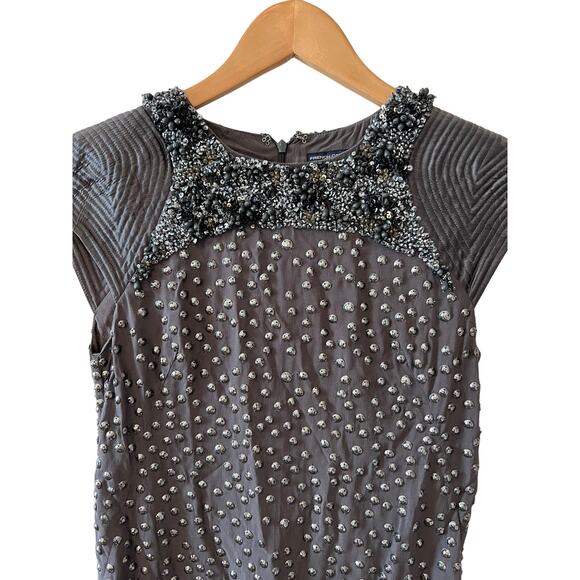 French Connection Silk gunmetal sequin and beaded Mini Dress Gray 4 - Picture 2 of 6